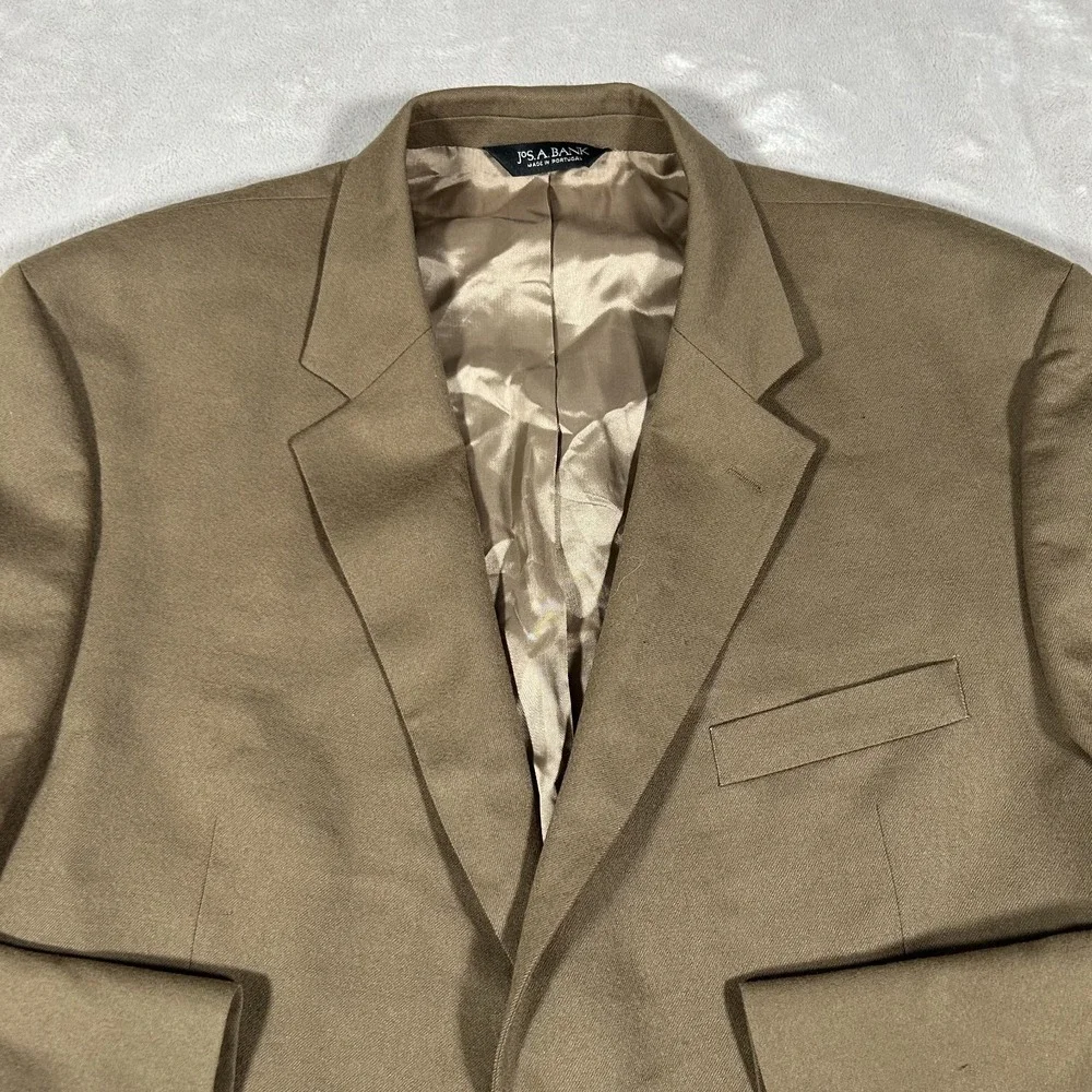 Jos. A. Bank Blazer Mens 48R Beige Wool Cashmere Jacket Sport Coat Made Portugal